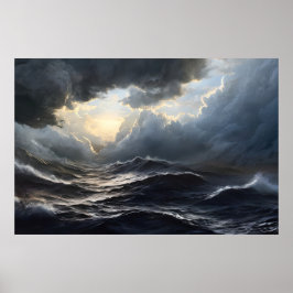 Stormy Clouds och Ocean Ai Art Poster