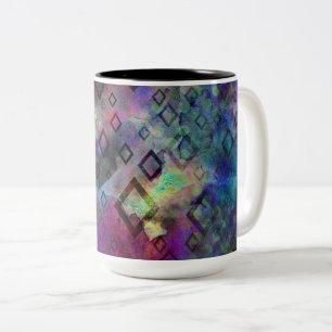 Stormy colorful water color abstrakt med diamanter Två-Tonad mugg