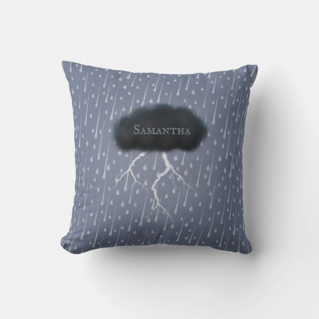 Stormy Day Thunder Cloud & Rain Customized Blue Kudde (Framsida)
