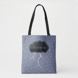 Stormy Day Thunder Cloud & Rain Customized Blue Tygkasse