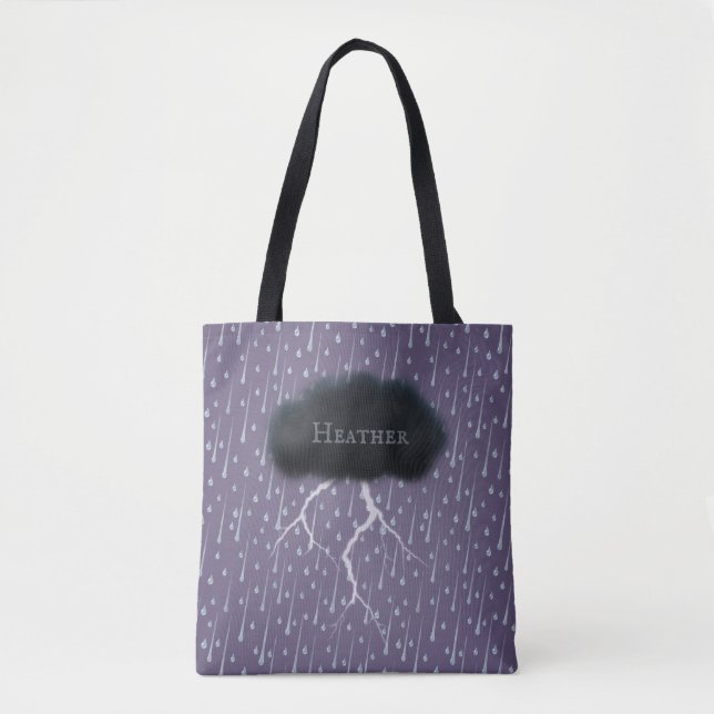 Stormy Day Thunder Cloud & Rain Customized Lila Tygkasse (Framsida)