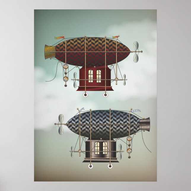 Stormy Himlar Airship Noir & Rouge Steampunk Trave Poster (Framsidan)