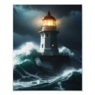 Stormy Lighthouse Scene Fototryck