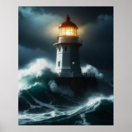 Stormy Lighthouse Scene Poster