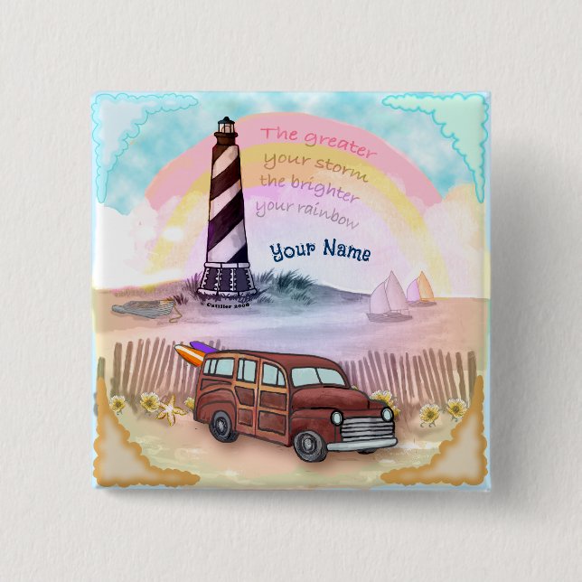 Stormy Rainbow Lighthouse Knapp (Framsida)