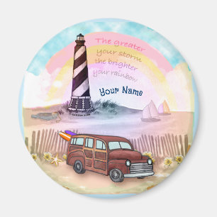 Stormy Rainbow Lighthouse round Magnet
