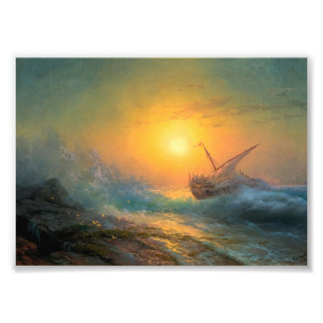 Stormy Sea in the Sunset, Aivazovsky Fototryck (Framsidan)