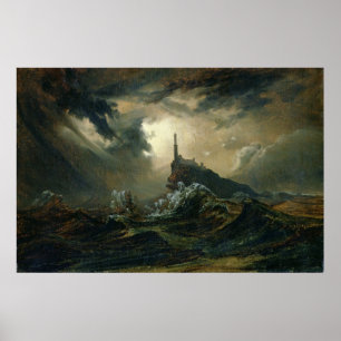Stormy sea med fyr poster