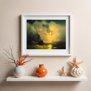Stormy sea på natten, Aivazovsky Fototryck