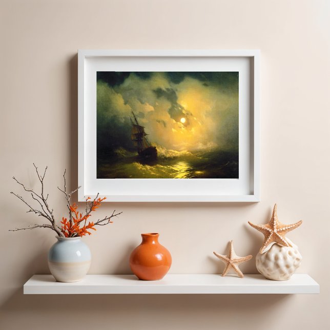 Stormy sea på natten, Aivazovsky Fototryck (Skapare uppladdad)