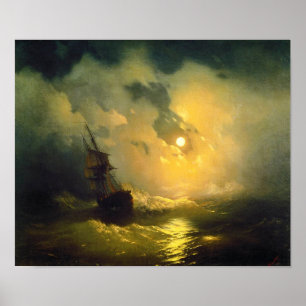 Stormy sea på natten, Aivazovsky Poster