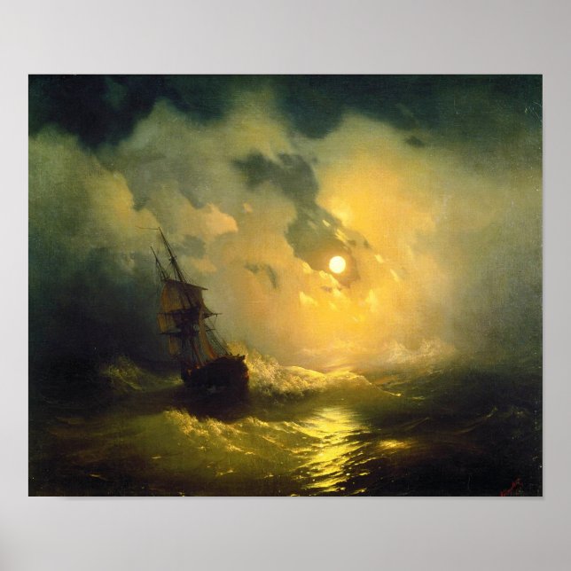 Stormy sea på natten, Aivazovsky Poster (Framsidan)