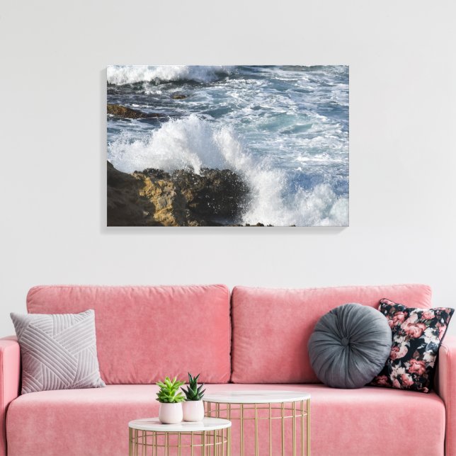 Stormy sea, vågar kraschar på sten canvastryck (Insitu (Vardagsrum))