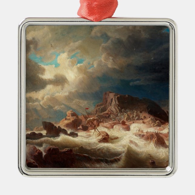 Stormy Sea with a Shipreck (av Marcus Larson) Julgransprydnad Metall (Framsidan)
