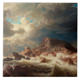 Stormy Sea with a Shipreck (av Marcus Larson) Kakelplatta