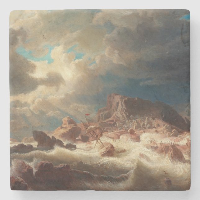 Stormy Sea with a Shipreck (av Marcus Larson) Stenunderlägg (Framsidan)