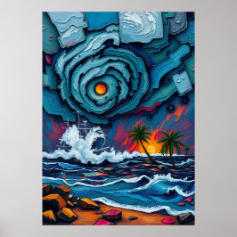 Stormy Seas & Celestial Swirls Poster