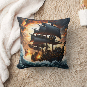 Stormy Seas with a Fierce Pirat Frakt at Dusk Kudde