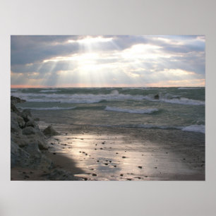 Stormy Sunset over Sjö Michigan Poster