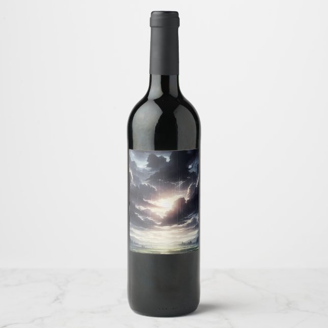 Stormy Sunset Rain over Serene Valley Vinflaska Etikett (Framsida)