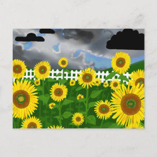 Stormy Sunwers with White Picket Fence Postcard Vykort