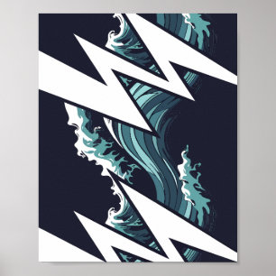 Stormy Vågar och Lightning Strejkor Poster