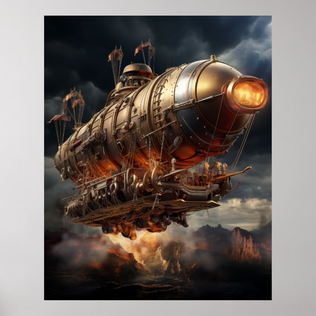 Stormy Voyage: Epic Steampunk Zeppelin Poster (Framsidan)