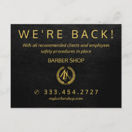 Stornyöppnad covid-19 barbersalonmeddelande vykort