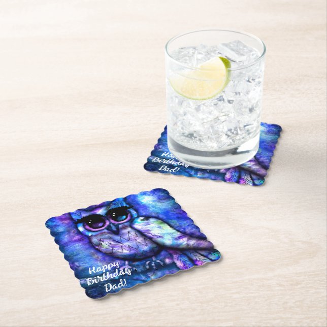 Storögd Abstrakt Uggla Blå Gröntens Lila Underlägg Papper (Insitu)