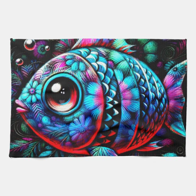 Storögd Blommigt Fiskarnas Rosa för sjöfisk, skald Kökshandduk (Horisontell)