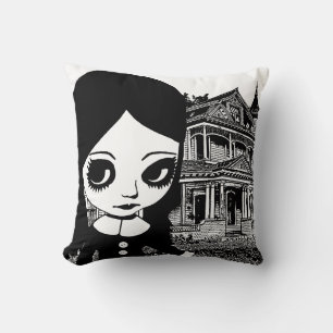 Storögd Goth-flicka Spökhus Original konst Kudde