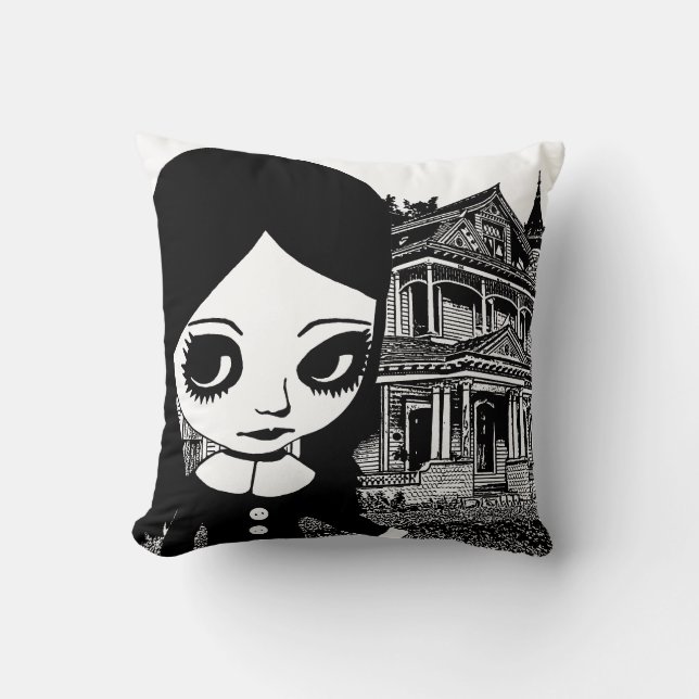 Storögd Goth-flicka Spökhus Original konst  Kudde (Framsida)