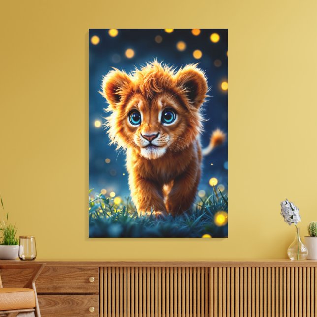 Storögd lejon unge i bländglöd canvastryck (Insitu (Vardagsrum))