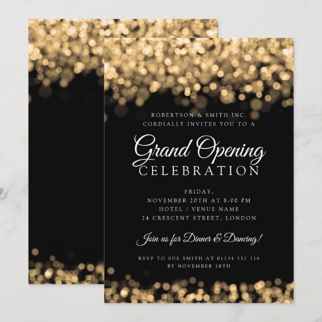 Storöppning av Guld Shimming Ljus  Inbjudningar (Fram/baksida)