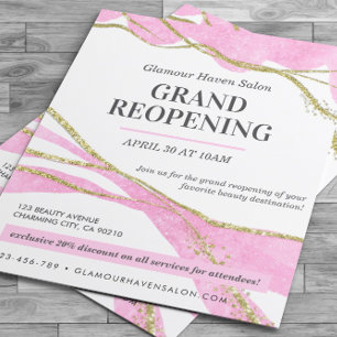 Storöppning av Rosa Glitter Guld Salon Flyer