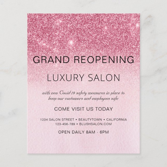 Storöppning av  Rosa Glitter Salon Flygblad (Framsidan)