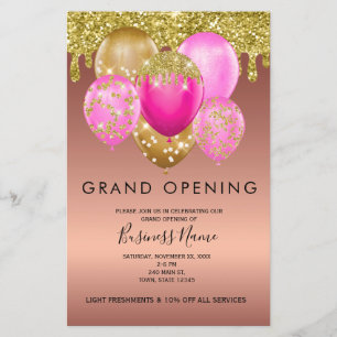 Storöppning för ro Guld Rosa Balloons Grand Open Flygblad