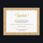 Storöppningsuppdateringen har avbrutits Guld Glitt Vykort<br><div class="desc">Måste du skjuta upp eller avbryta din aktivitet? Skicka det här vykortet om du vill att gästerna ska få veta hur planerna ändras och sparan av det nya schemalagda datumet. Elegantens utformning accentueras med faux guld glitter gräns.</div>