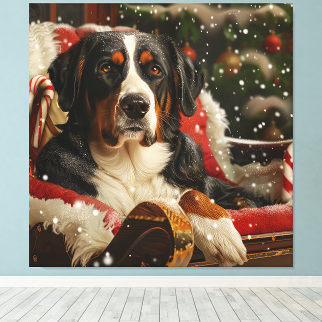 Större schweizisk bergshund julfest canvastryck (Insitu (trägolv))