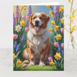 Större schweizisk bergshund Vårblommor Målning Kort