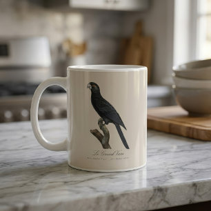 Större vasapapegoja, Coracopsis vasa Illustration Kaffemugg