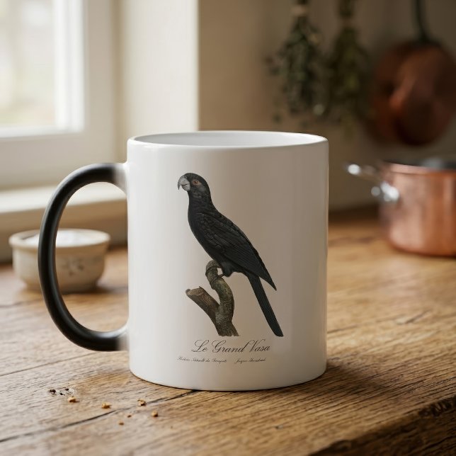 Större vasapapegoja, Coracopsis vasa Illustration Magisk Mugg (Greater Vasa Parrot, Coracopsis Vasa Illustration. Color Morph Mug)