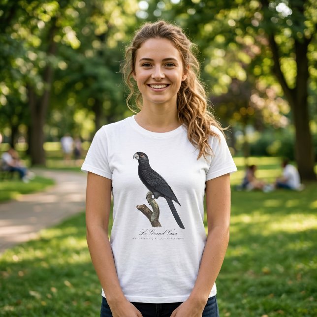 Större vasapapegoja, Coracopsis vasa Illustration T Shirt (Greater Vasa Parrot, Coracopsis Vasa Illustration. Women Basic White T-Shirt)