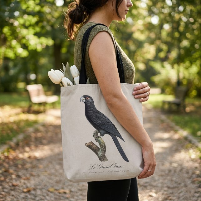 Större vasapapegoja, Coracopsis vasa Illustration Tygkasse (Greater Vasa Parrot, Coracopsis Vasa Illustration. Tote Bag)