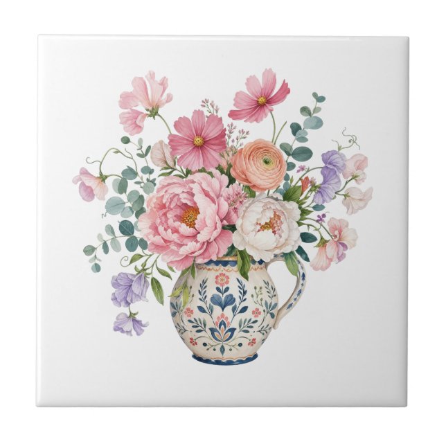 Storsintrosa-pion-trädgårdsblommor i storstil kakelplatta (Framsidan)