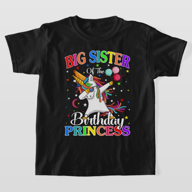 Storsister på födelsedag Princess Unicorn T Shirt (Laydown)