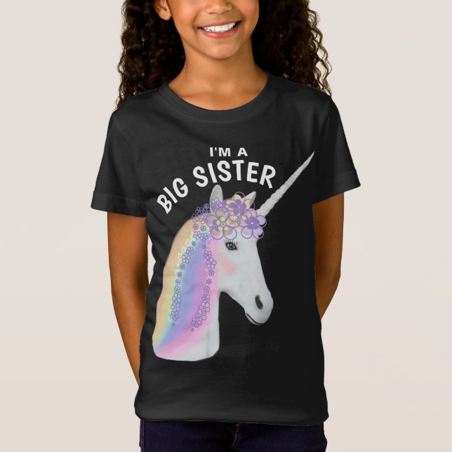 Storsister Unicorn Black Rosa T Shirt (Framsida)