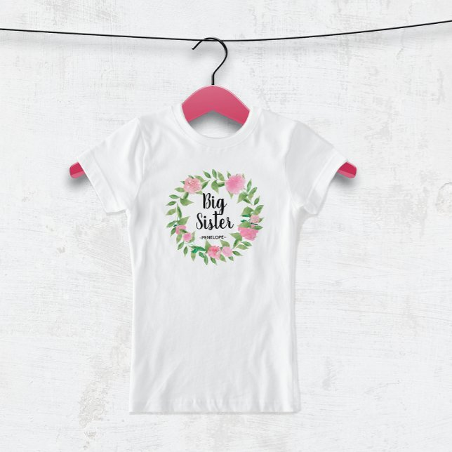 Storsister - vattenfärgsutandning med Namn Blommig T Shirt (Skapare uppladdad)