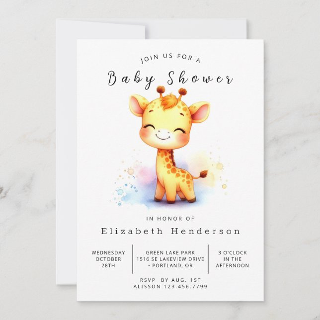 Storskalig Anpassningsbar Giraffe Baby Shower Inbjudningar (Framsida)