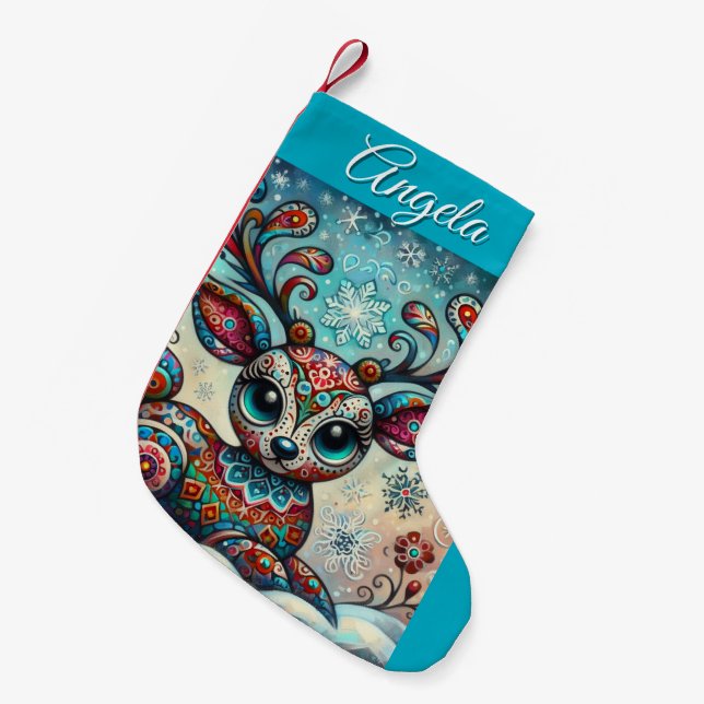 Storskalig folkkonst för julrenar i Ögon Liten Julstrumpa (Framsidan (Hängande))